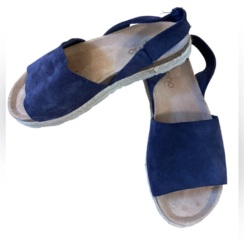 Yokomo Platform Blue Leather Back Strap Corkbed Sandals Size 8